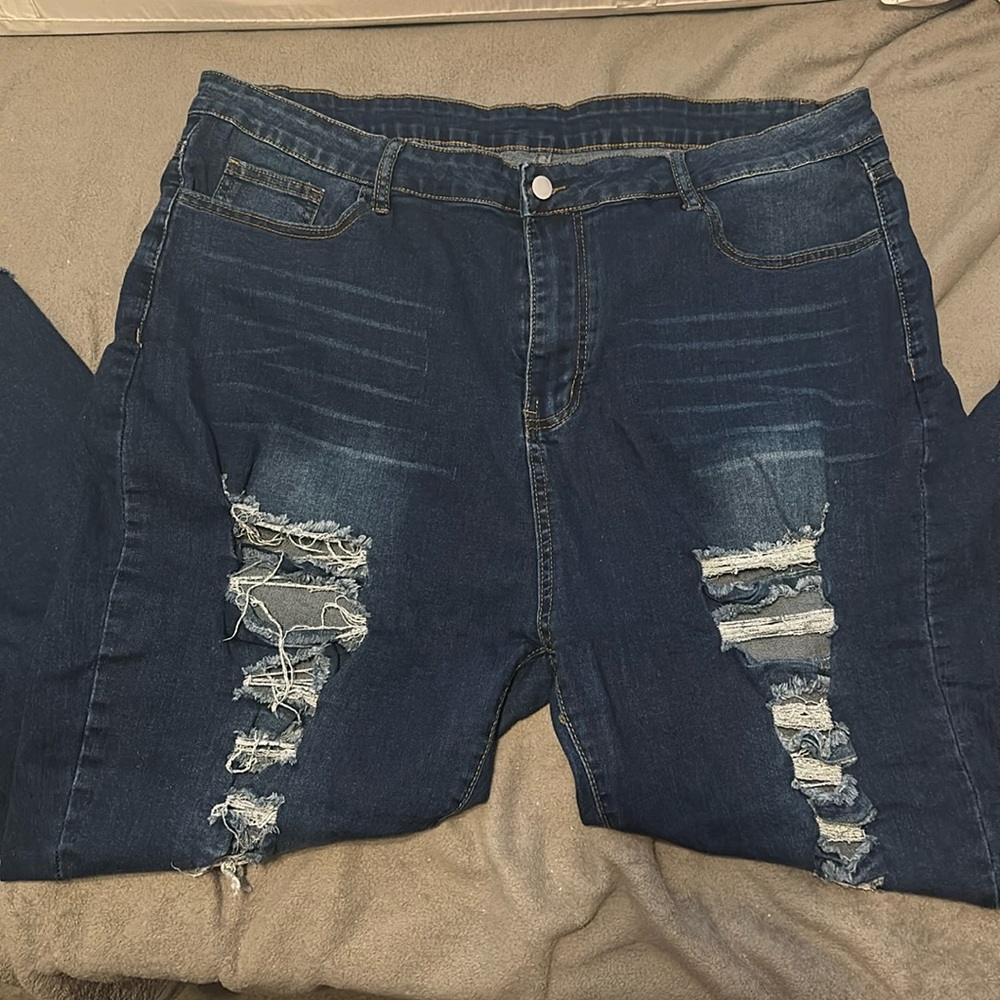 Navy Blue Ripped Jeans From SHEIN
